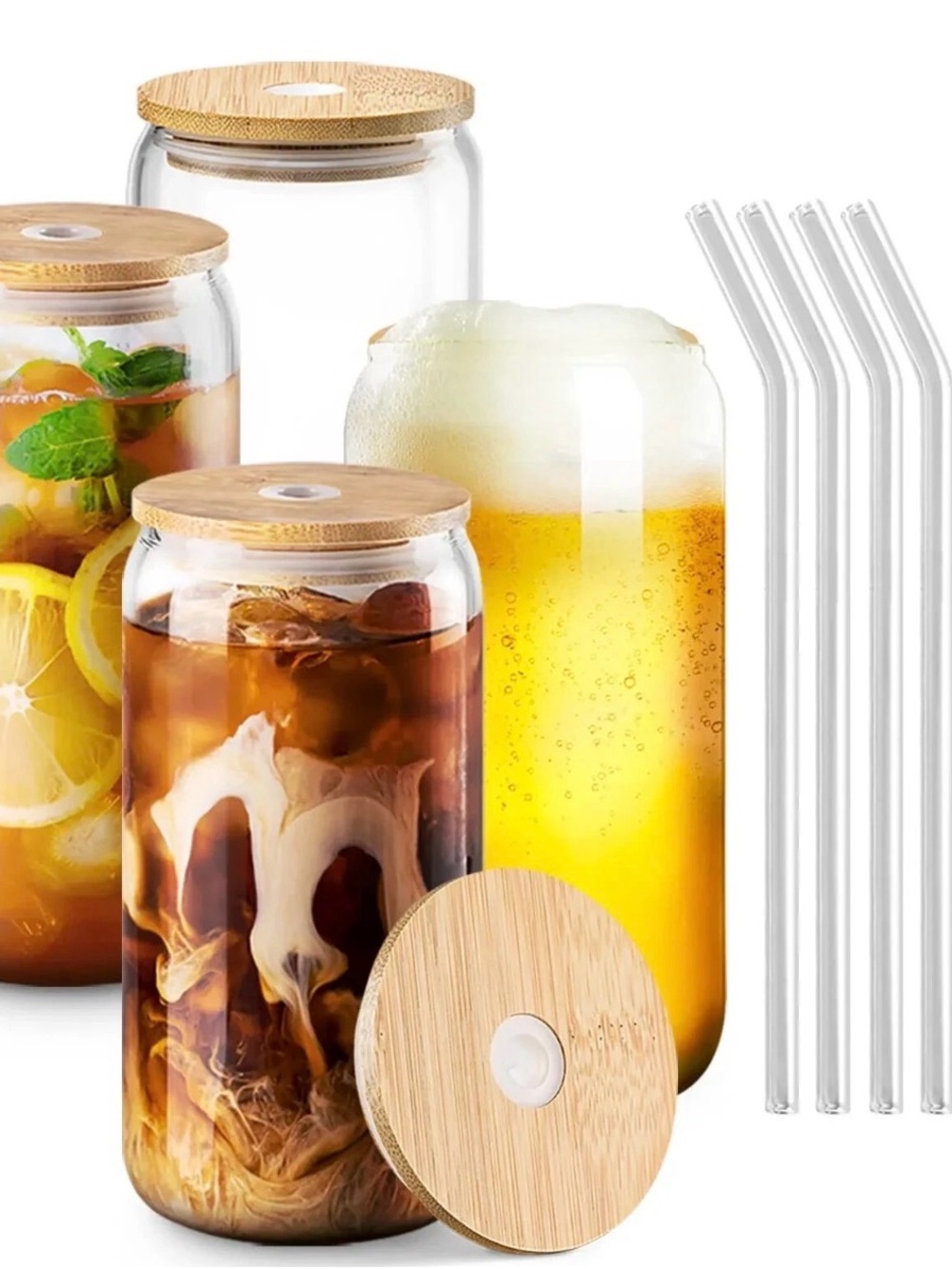 Bamboo Lid Glass Canister Tumbler - Clear Glass, Bamboo Lid